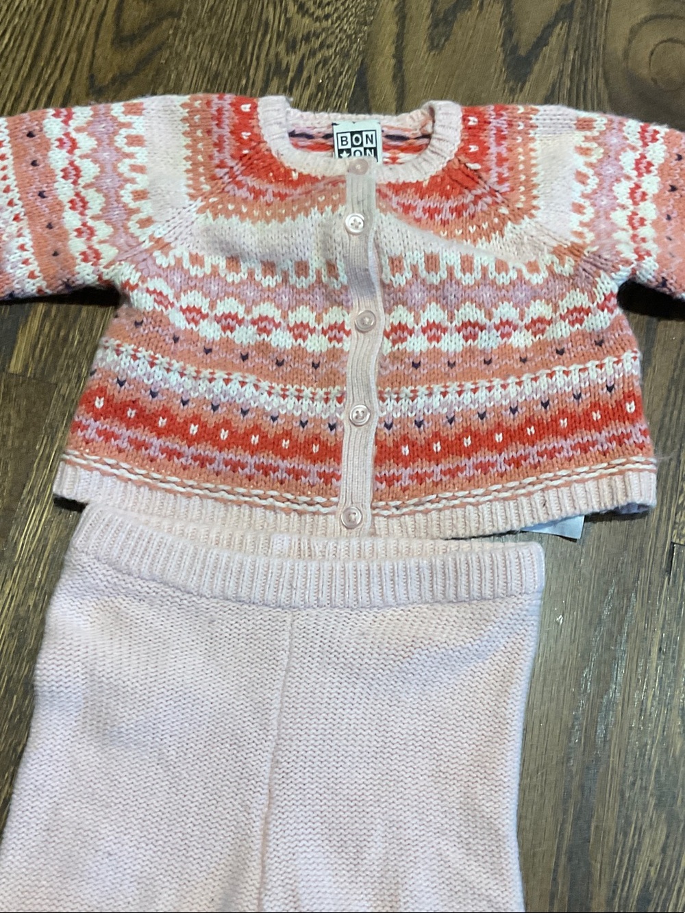 Bonton Pink & Coral Fair Isle Knit Pajama Set